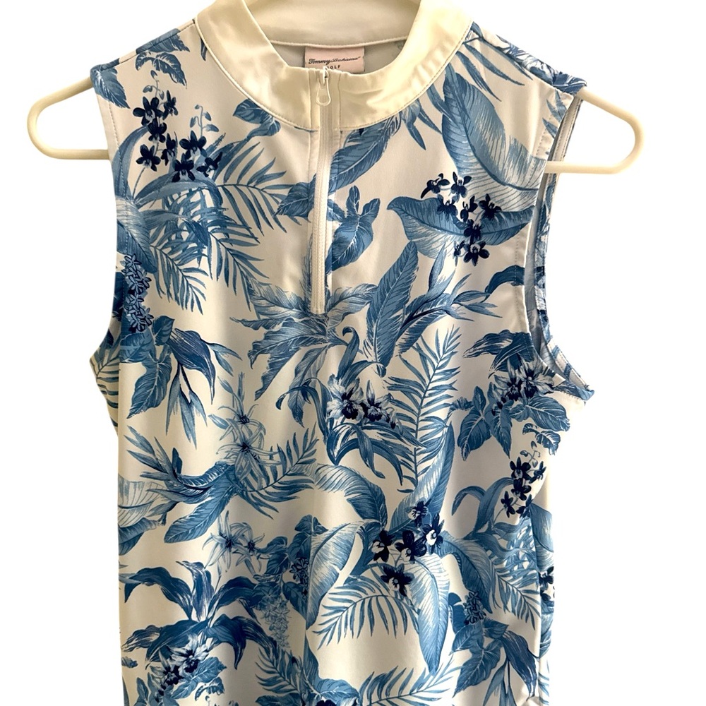 Tommy Bahama‎ Women’s Tabu Jungle Zip Sleeveless Blue White Golf Top Size Medium